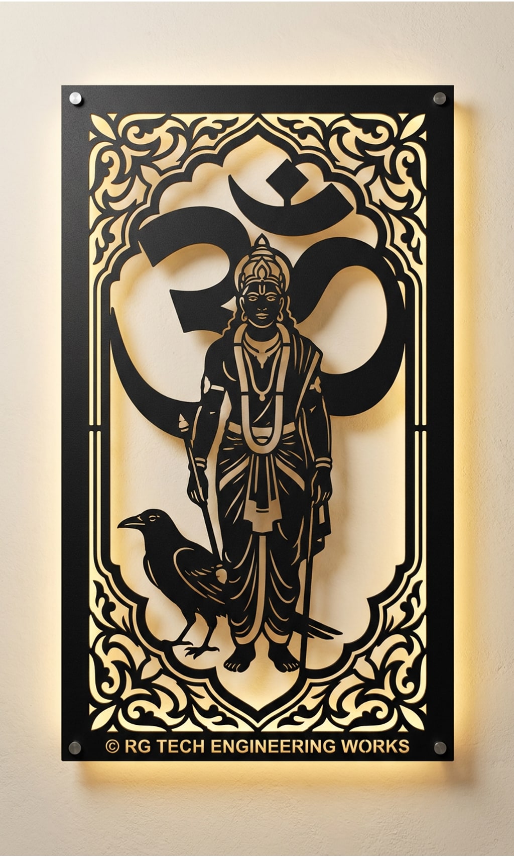 Laser cut Black powder coated mild steel Shani Bhagavan design 4 by RG Tech Engineering