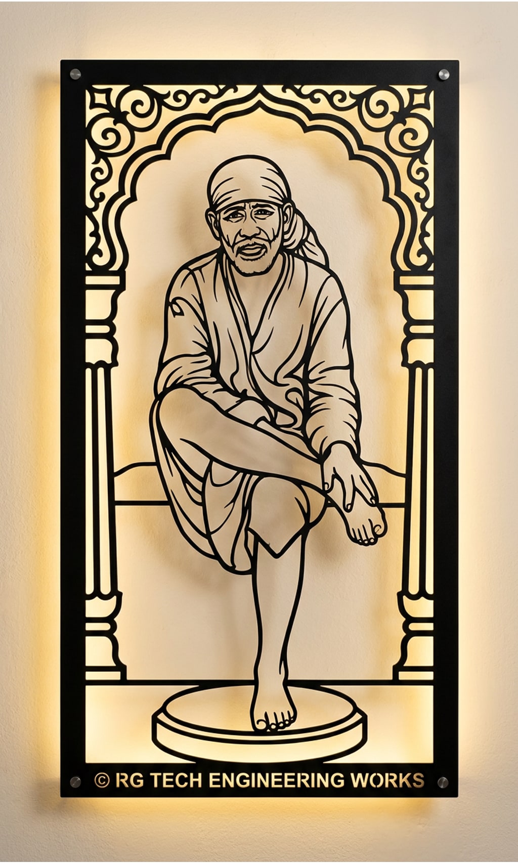 Laser cut Black powder coated mild steel Shirdi Sai Baba design 3 by RG Tech Engineering
