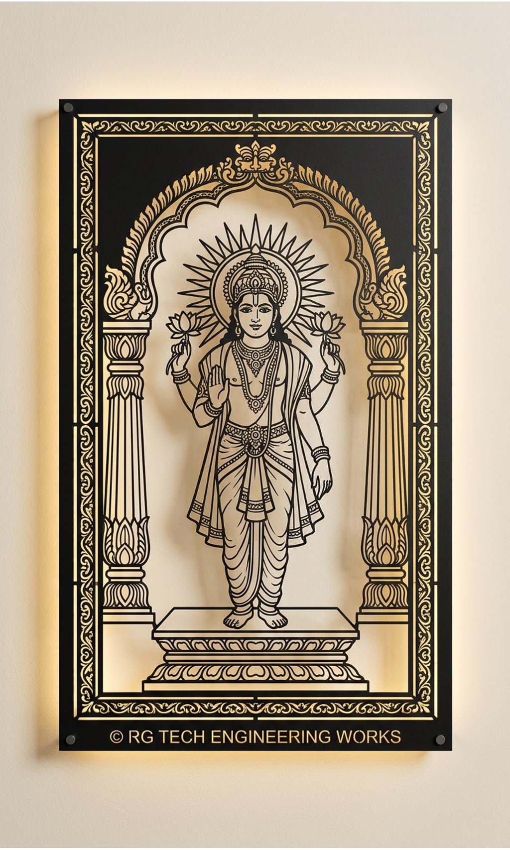 Laser cut Black powder coated mild steel Surya Bhagavan design 3 by RG Tech Engineering