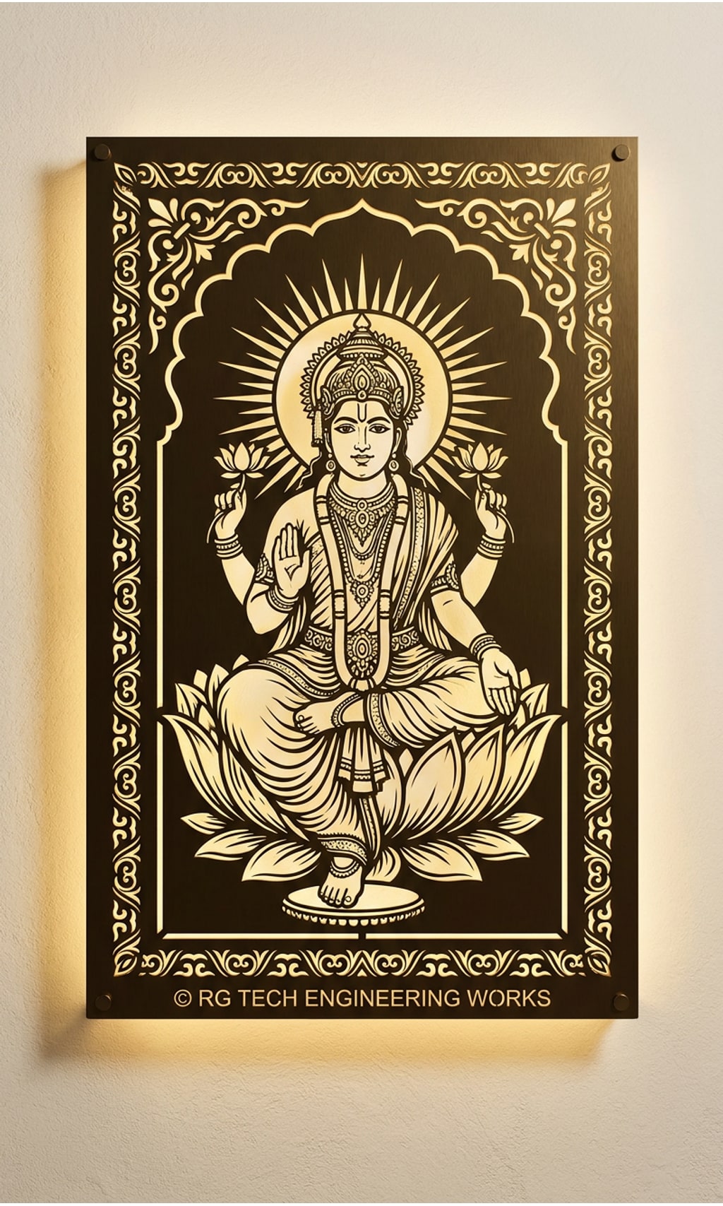 Laser cut Golden PVD on stainless steel Surya Bhagavan design 1 by RG Tech Engineering