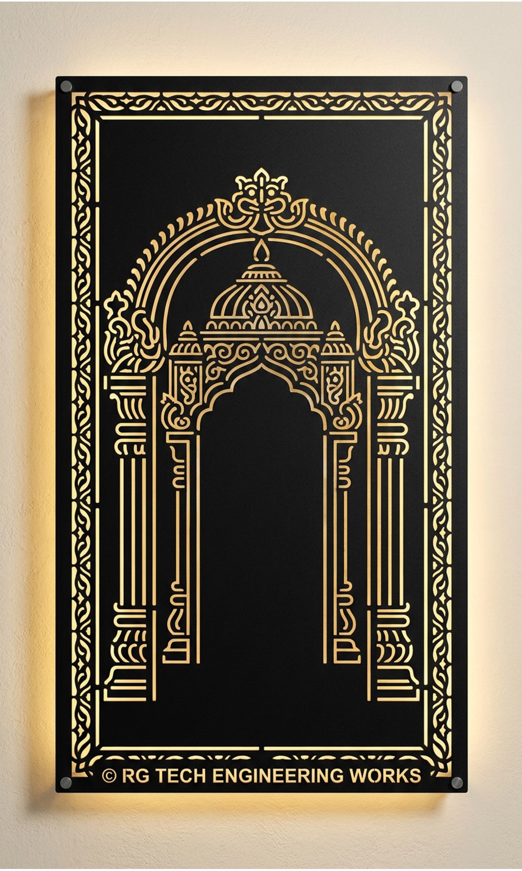 Laser cut Black powder coated mild steel Temple Entrance Panel design 3 by RG Tech Engineering