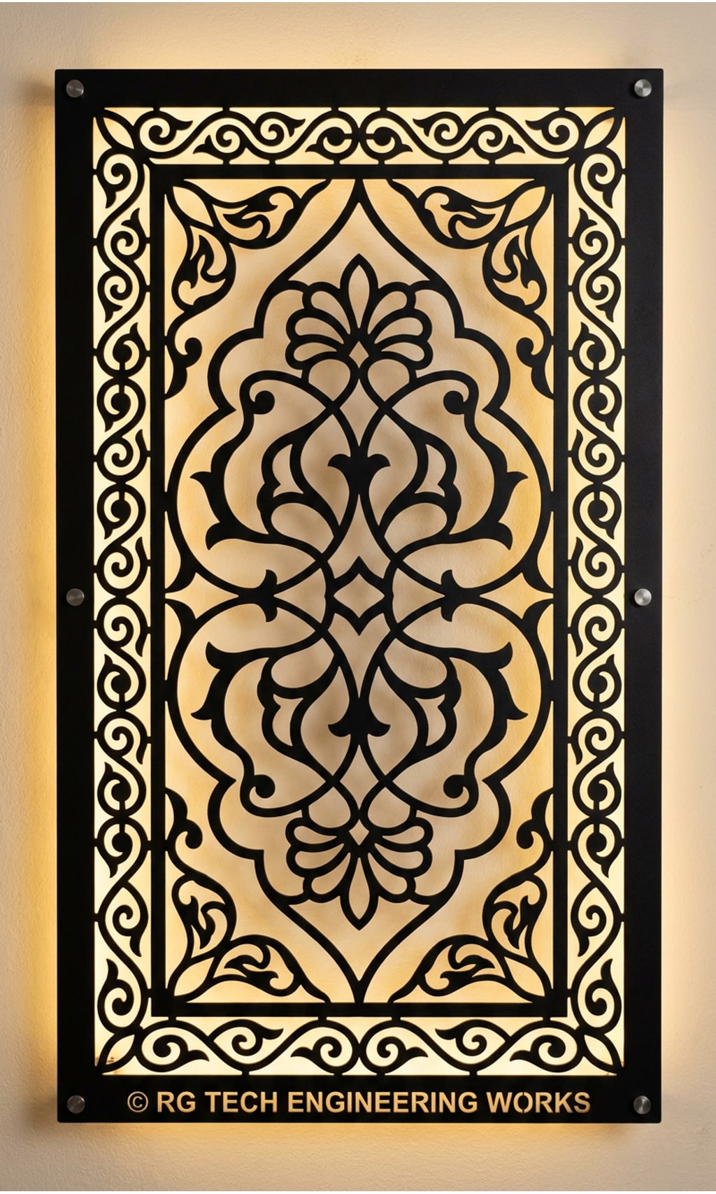 Laser cut Black powder coated mild steel Arabesque Panel design 3 by RG Tech Engineering