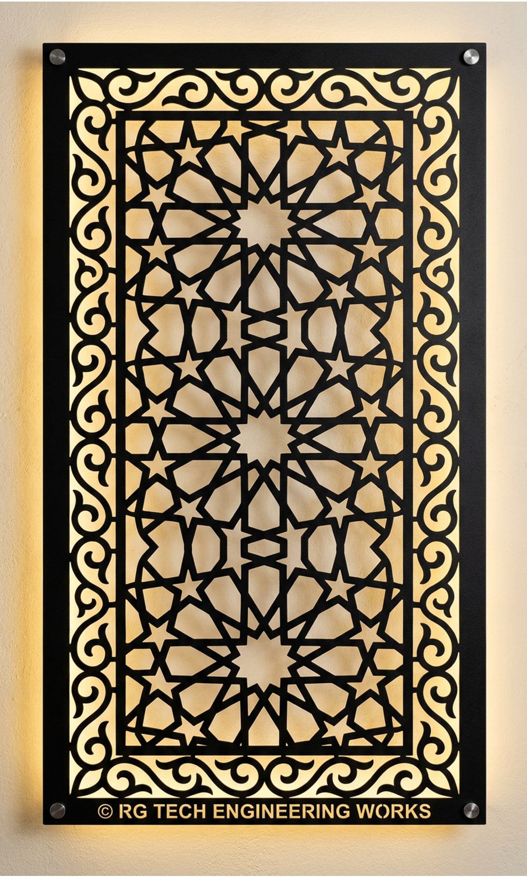 Laser cut Black powder coated mild steel Islamic Geometric Jali design 3 by RG Tech Engineering
