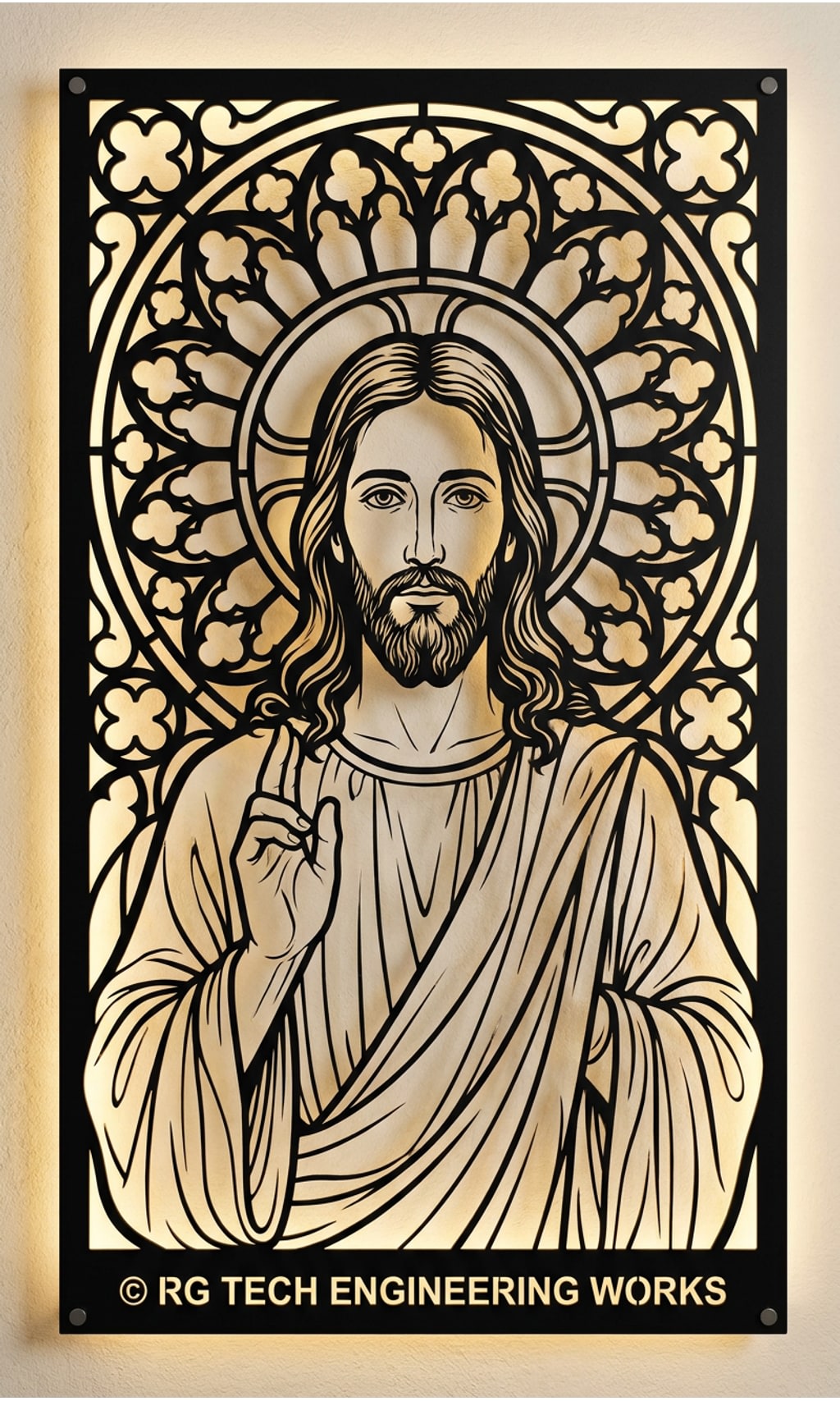 Laser cut Black powder coated mild steel Jesus Christ design 3 by RG Tech Engineering