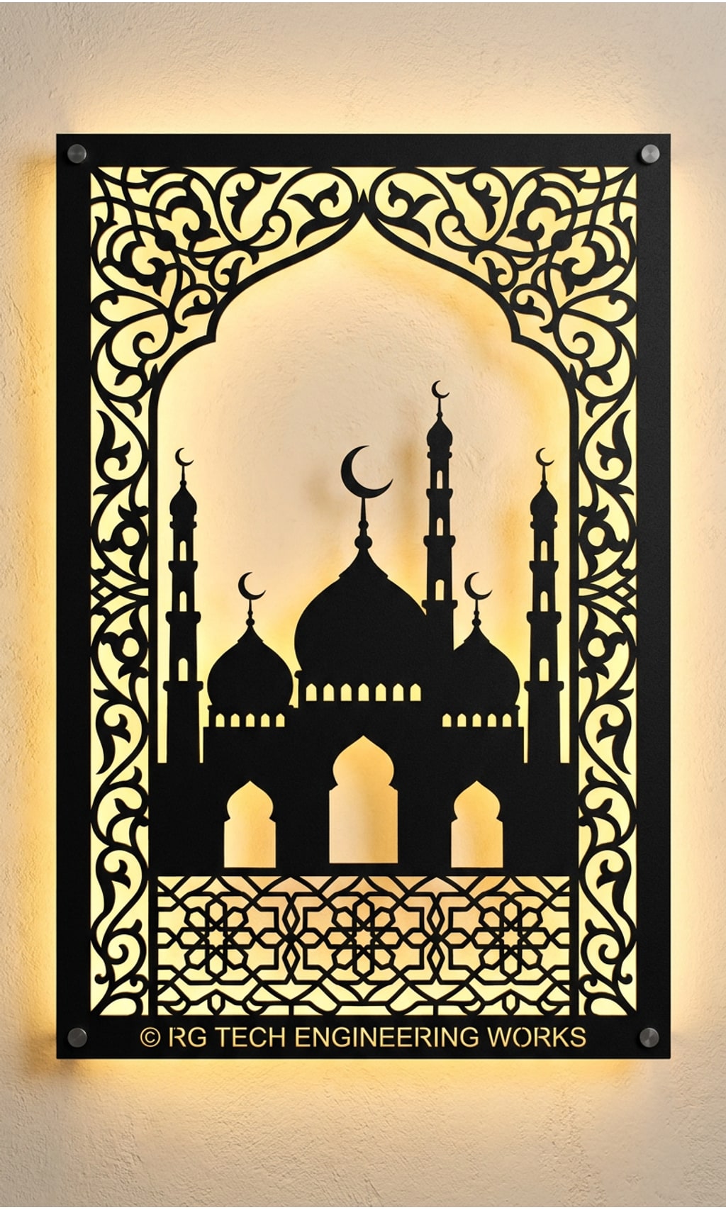 Laser cut Black powder coated mild steel Masjid Silhouette design 3 by RG Tech Engineering
