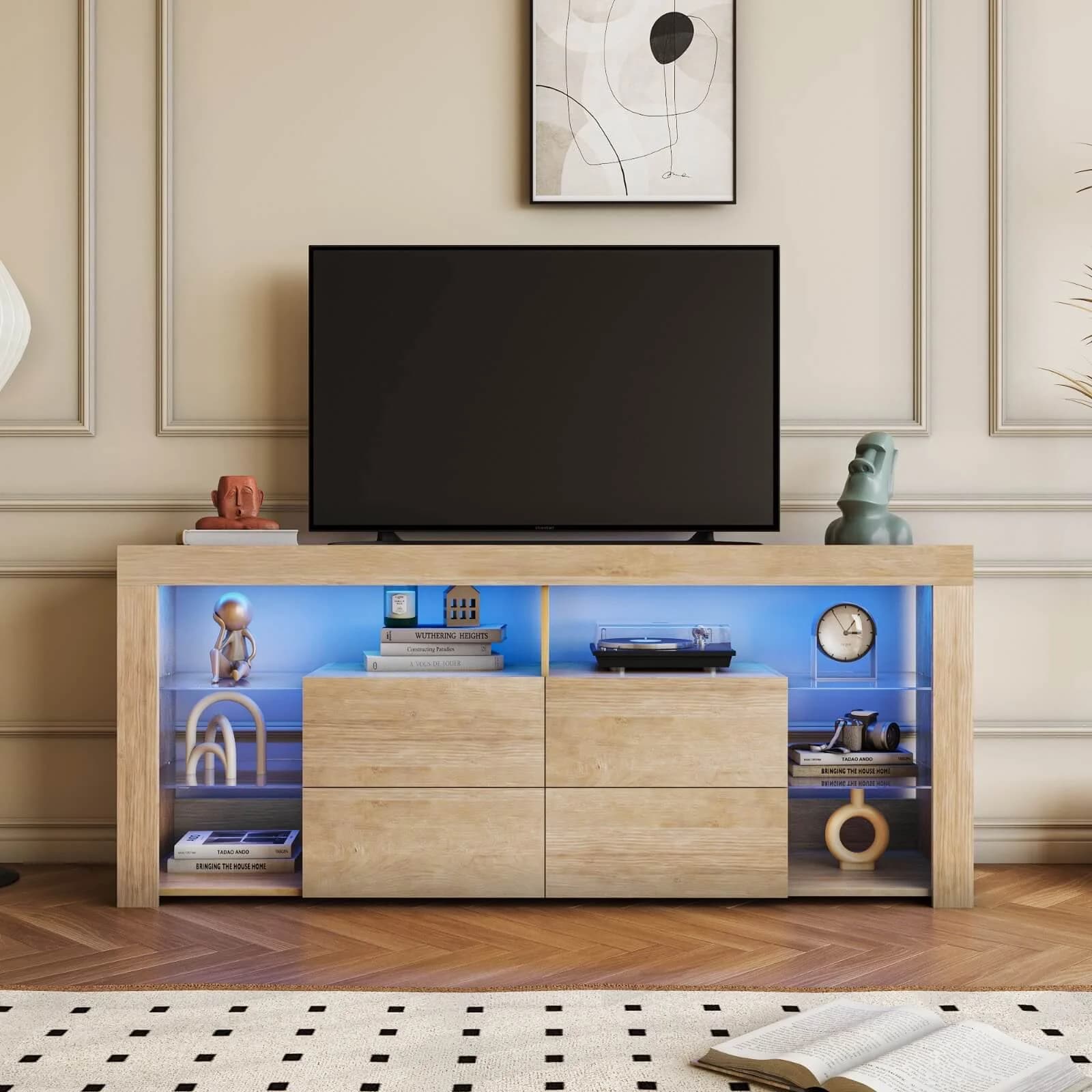 Meuble TV chêne Sonama avec LED