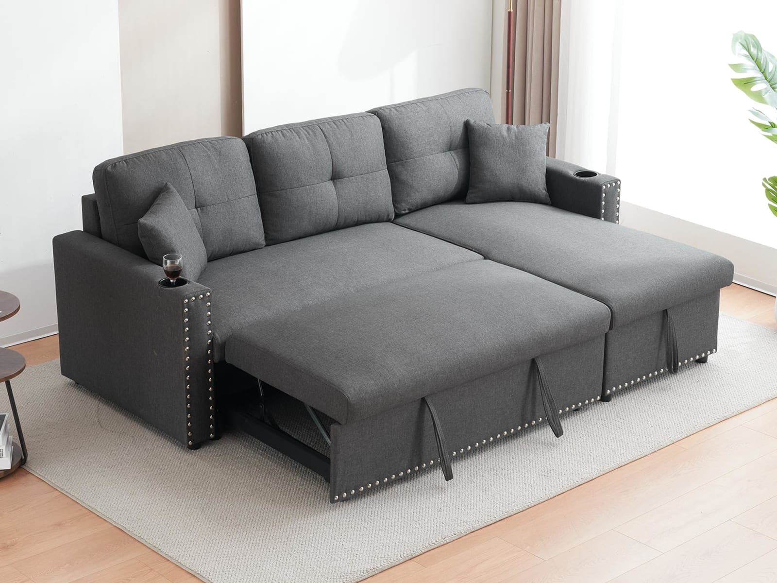 Canape -lit plus de coffre de rangement gris clair