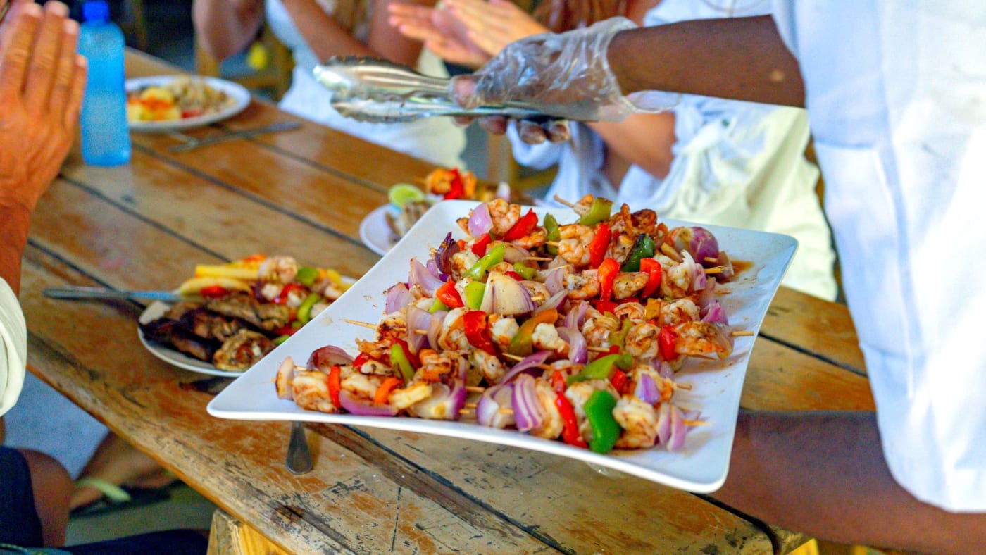 lunch served on the beach at Playa Rincón
