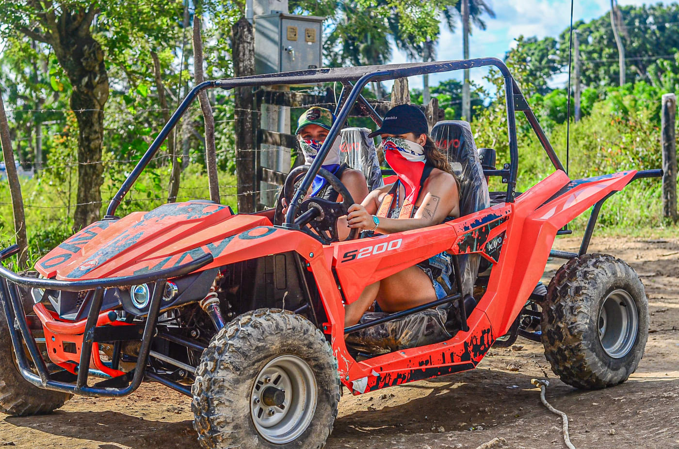 Family of four in a Polaris UTV