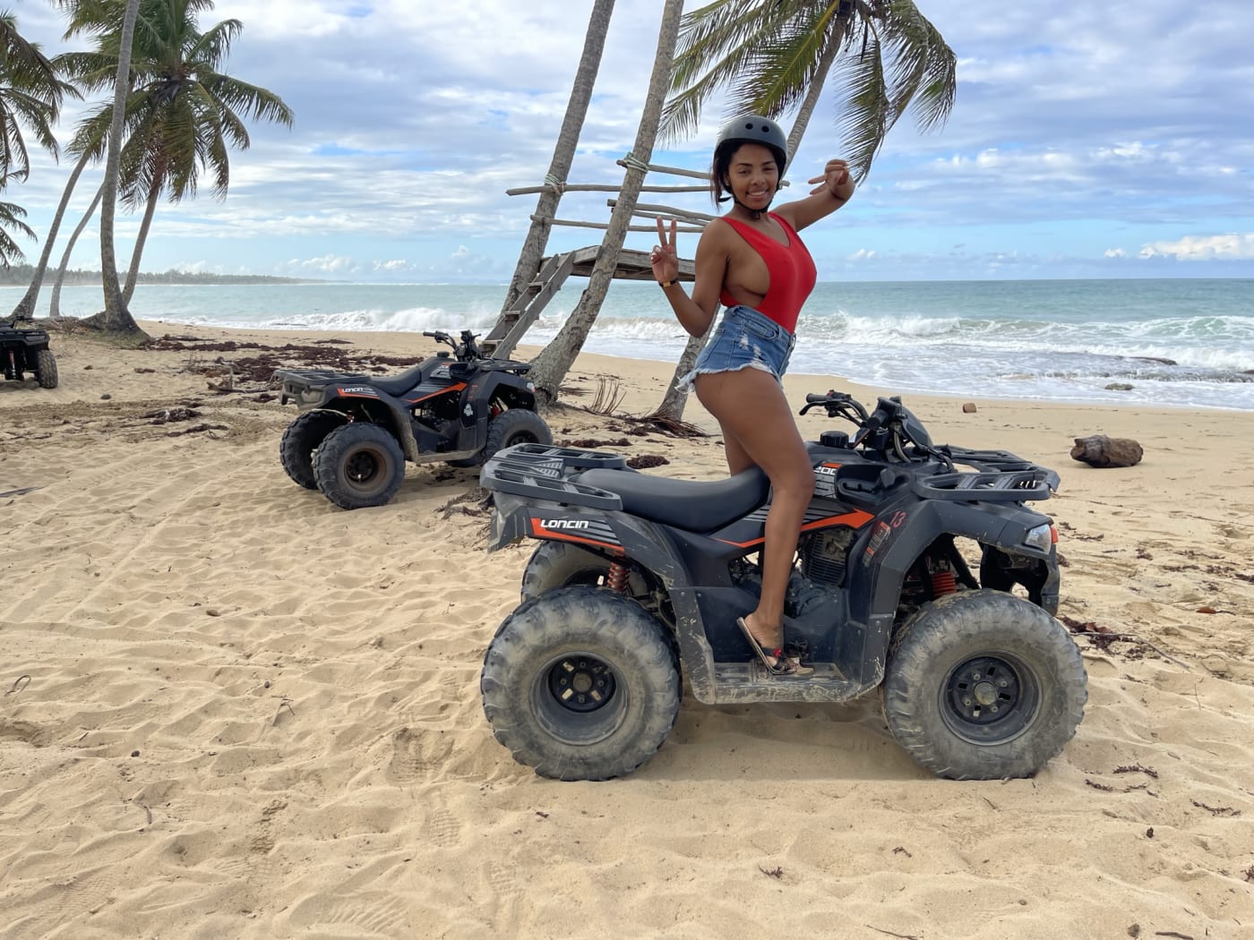 ATVs parked at a beach stop on the Miches coast