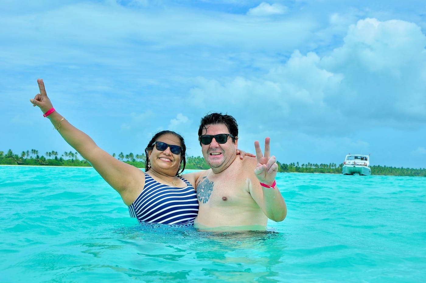 Saona Island natural pool and boats