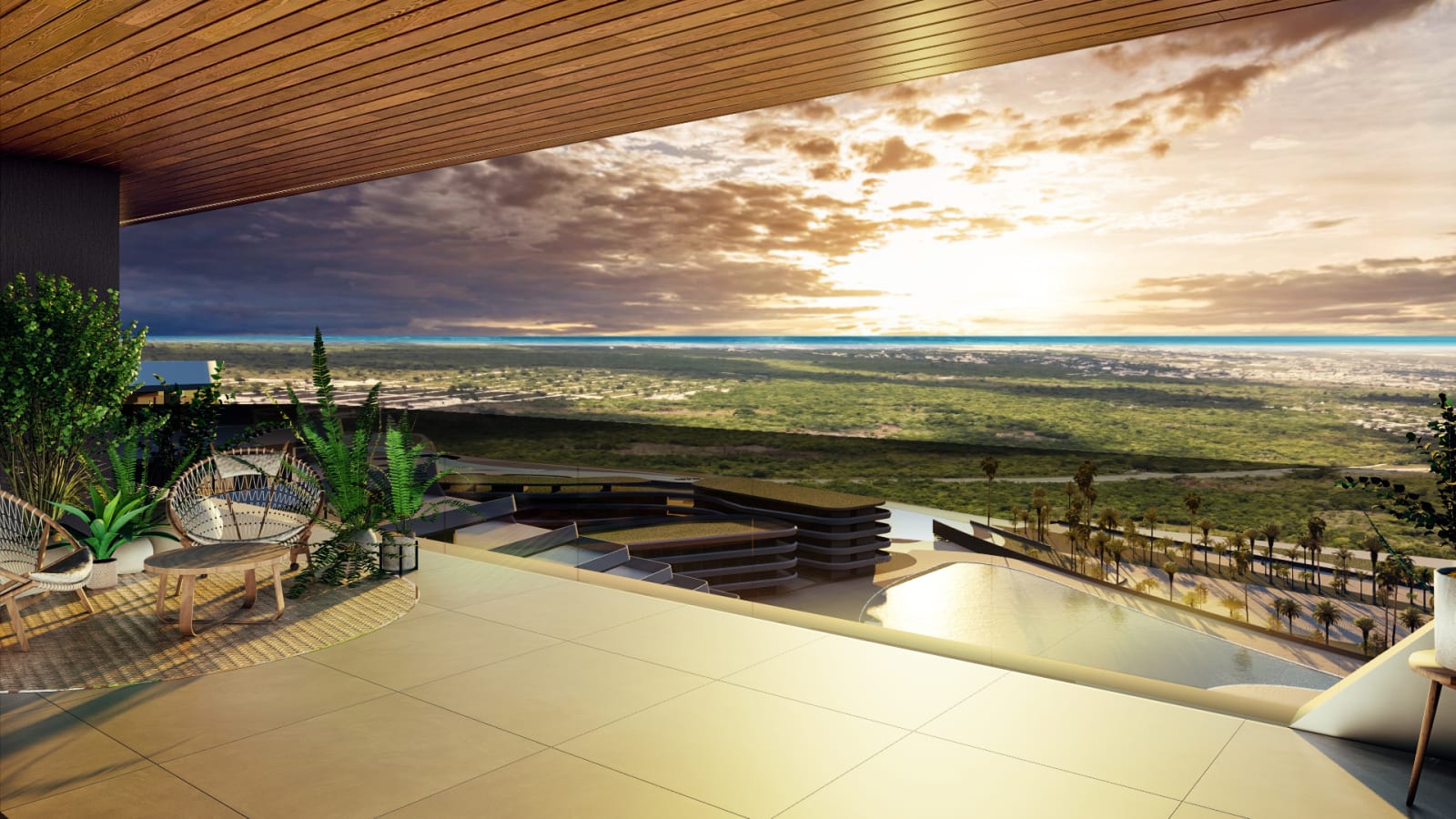 Horizon View penthouse terrace at sunset, Larimar City Punta Cana
