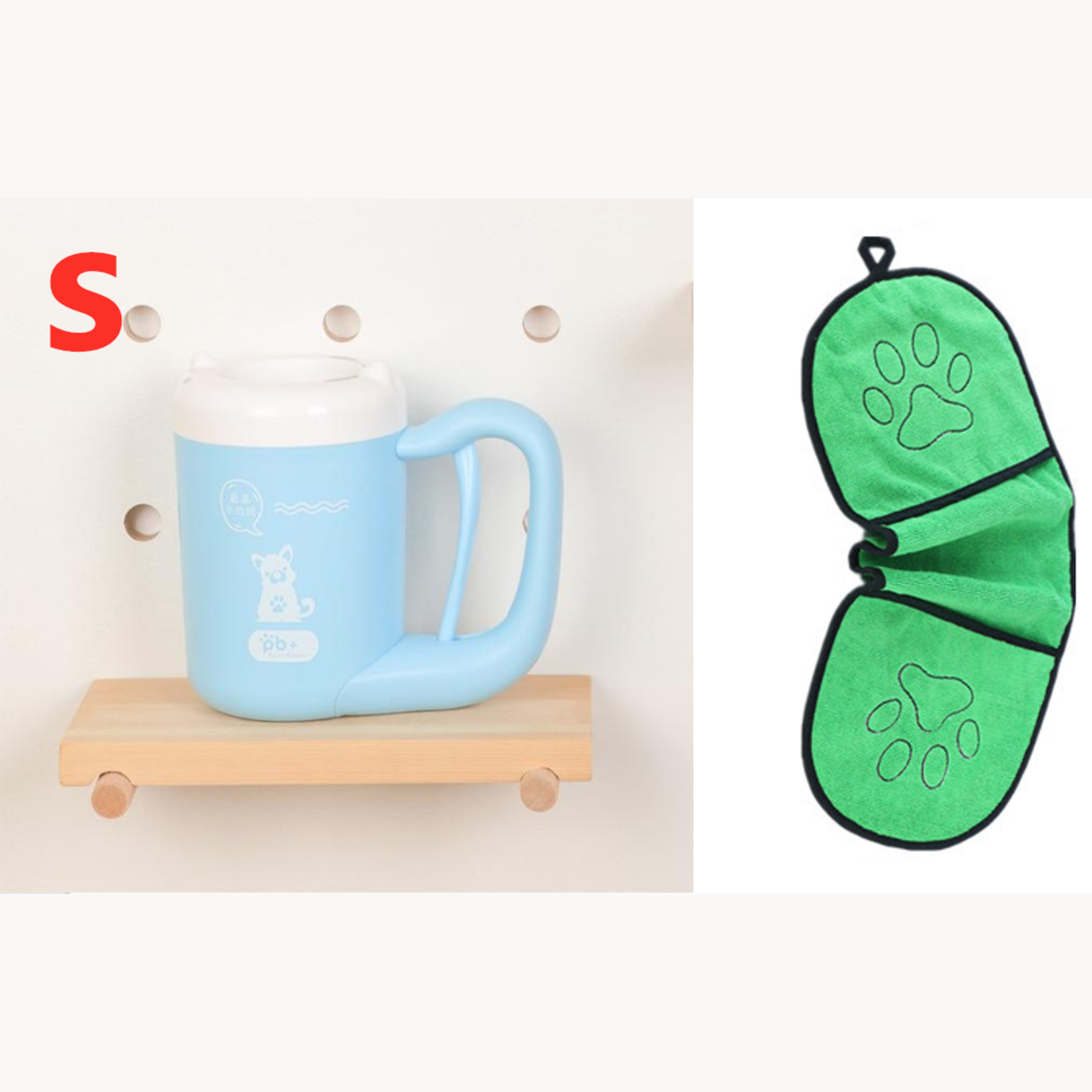 Bleu/Vert — Gobelet Nettoyeur de Pattes + Serviette