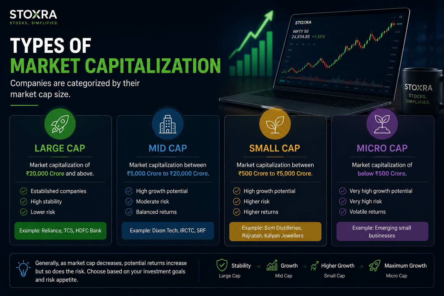 Large cap mid cap small cap and other market capitalization categories