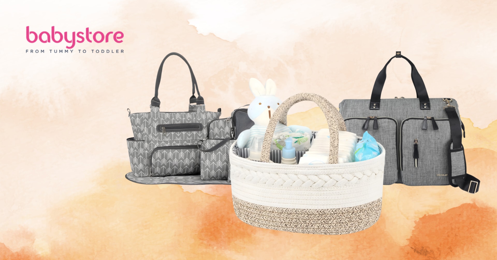 Homepage banners and product ads for BabyStore (2025) — Product ad, 1200×628 — diaper bags