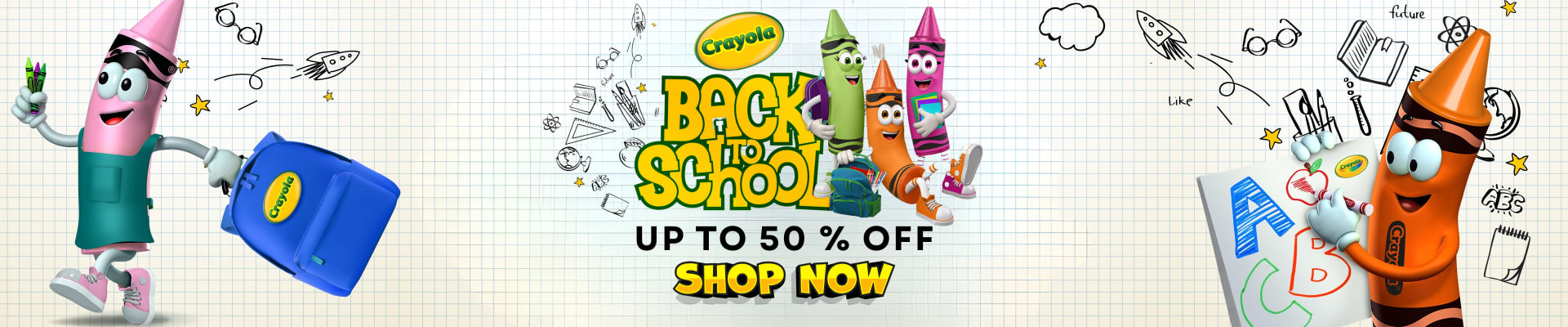 Homepage banners and product ads for BabyStore (2025) — Homepage banner — Crayola Back to School