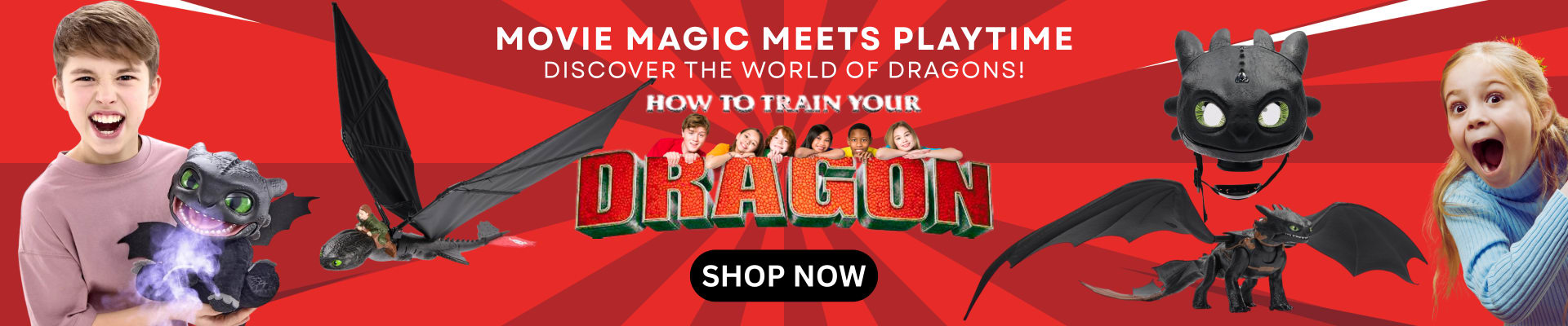 Homepage banners and product ads for BabyStore (2025) — Homepage banner — How to Train Your Dragon toys