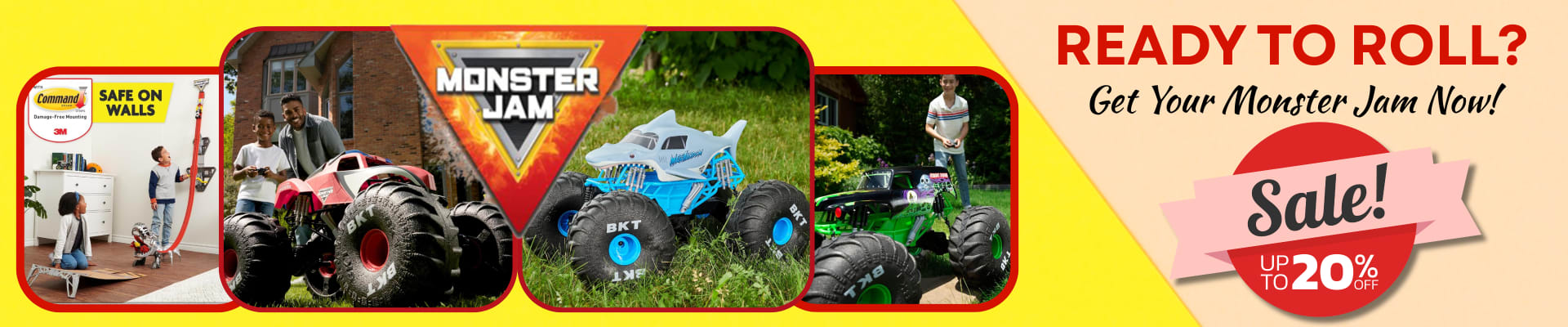 Homepage banners and product ads for BabyStore (2025) — Homepage banner — Monster Jam, “Ready to roll?”