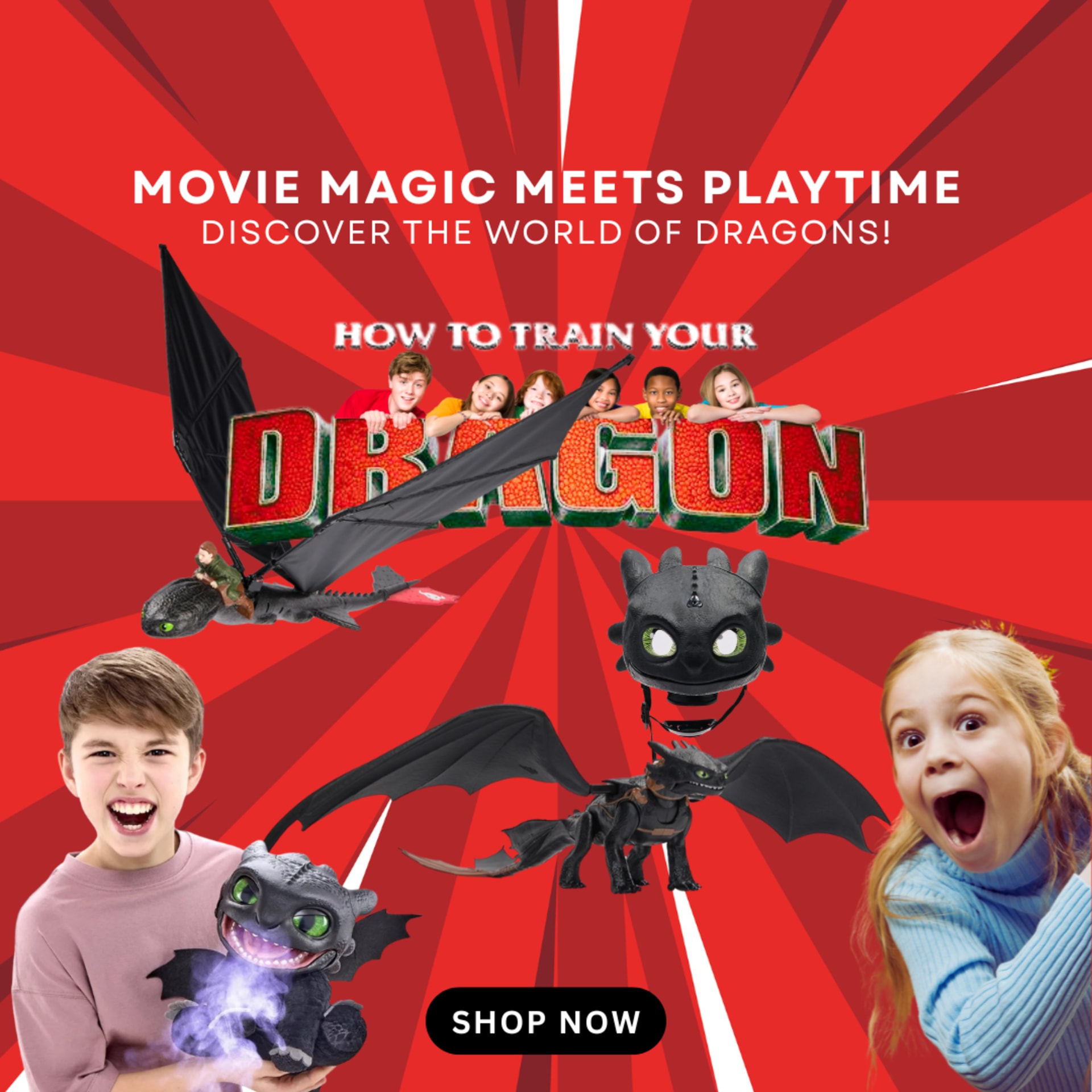 Summer to back-to-school social campaigns for BabyStore (2025) — How to Train Your Dragon toys — “Movie magic meets playtime”