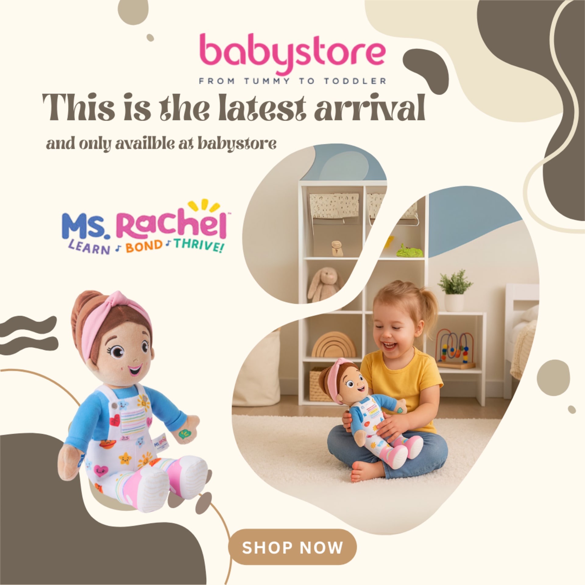 Summer to back-to-school social campaigns for BabyStore (2025) — Ms. Rachel doll — “This is the latest arrival”