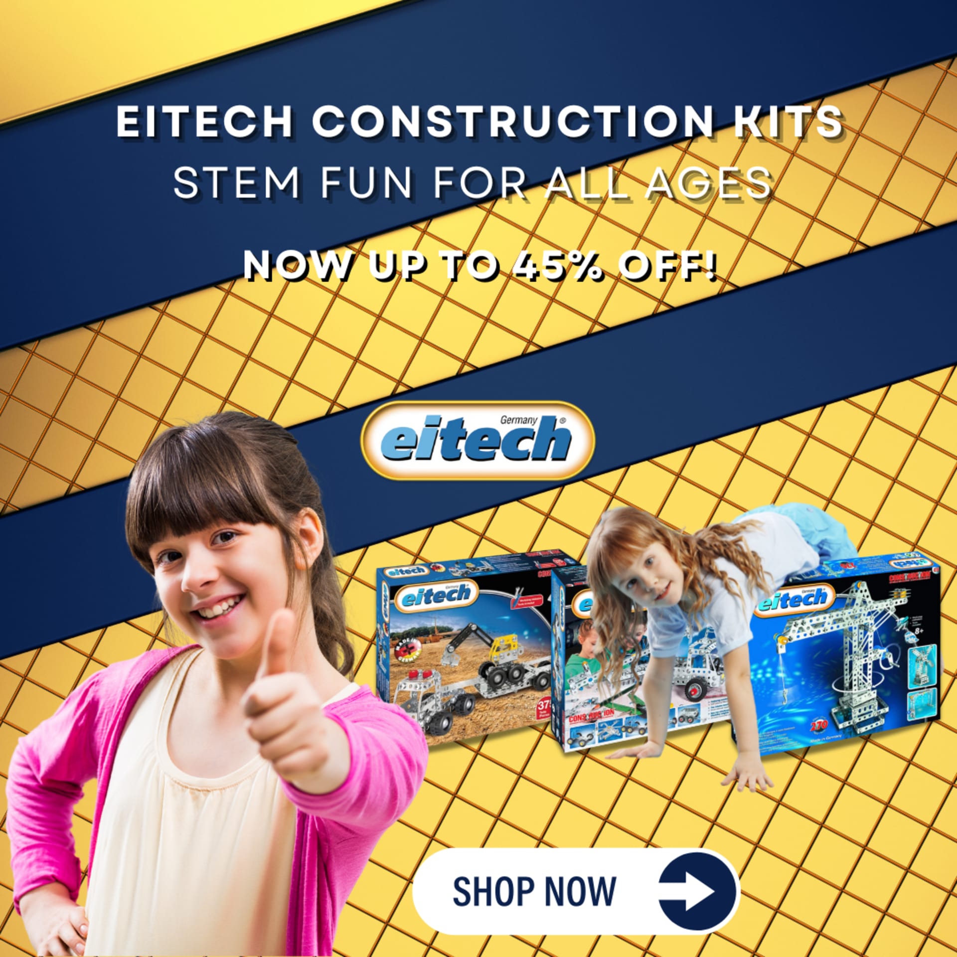 Summer to back-to-school social campaigns for BabyStore (2025) — Eitech construction kits — “STEM fun for all ages”