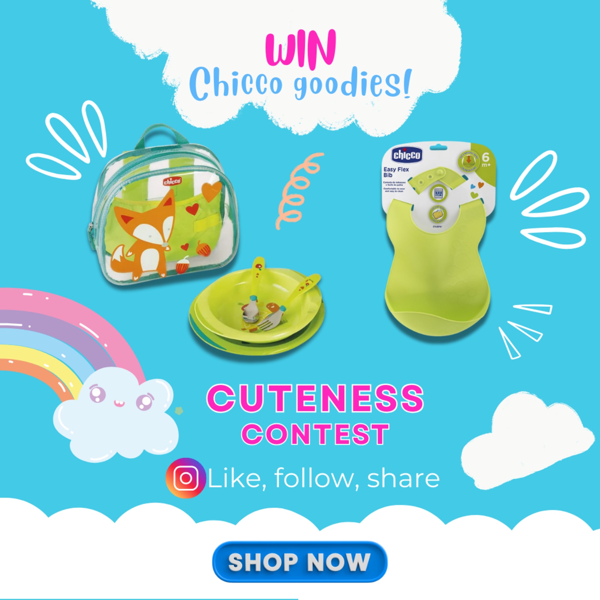 Summer to back-to-school social campaigns for BabyStore (2025) — Chicco cuteness contest — “Win Chicco goodies!”
