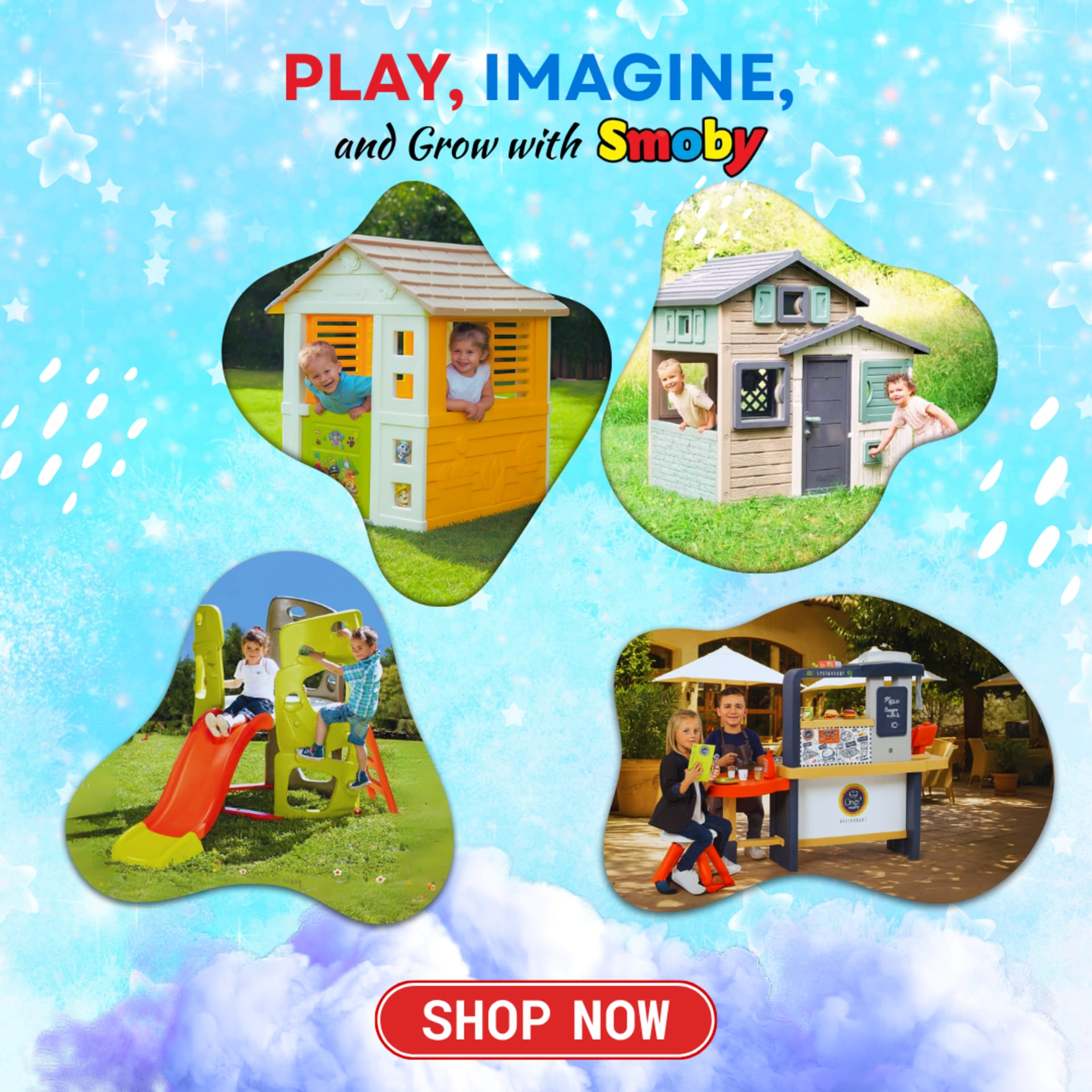 Summer to back-to-school social campaigns for BabyStore (2025) — Smoby playhouses — “Play, imagine, and grow”