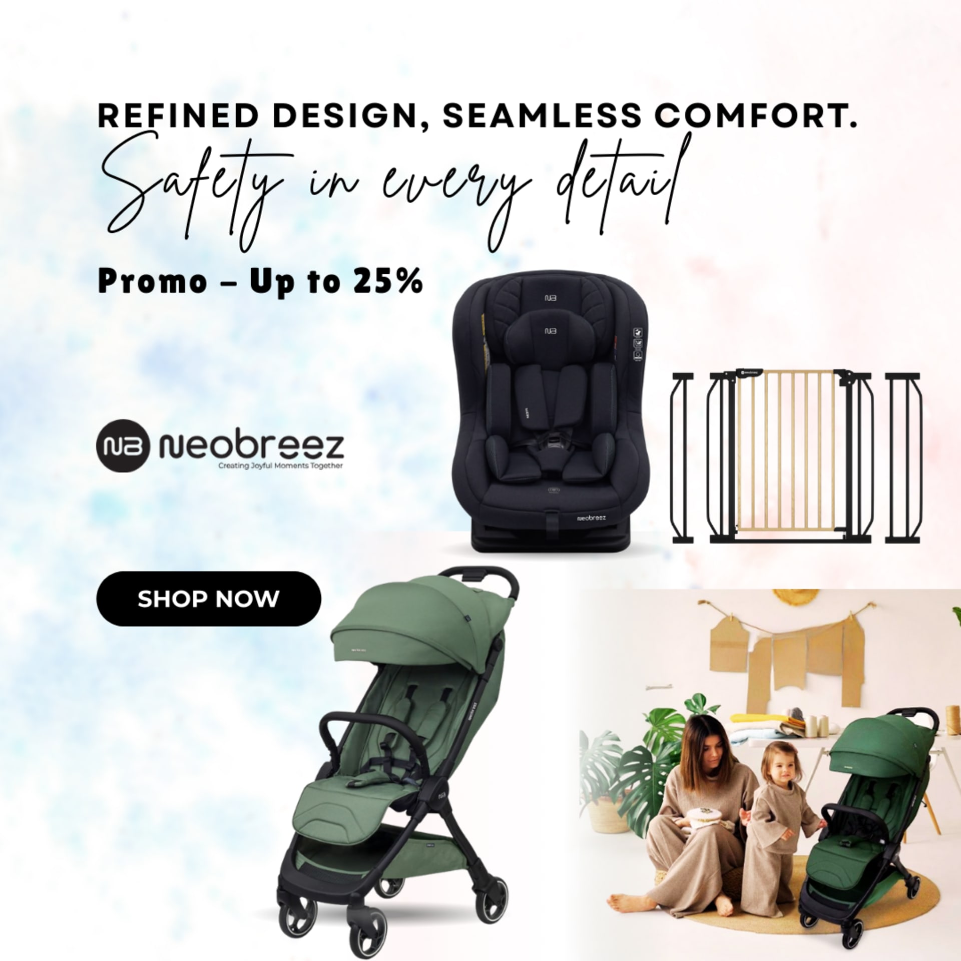 Summer to back-to-school social campaigns for BabyStore (2025) — Neobreez — “Refined design, seamless comfort”