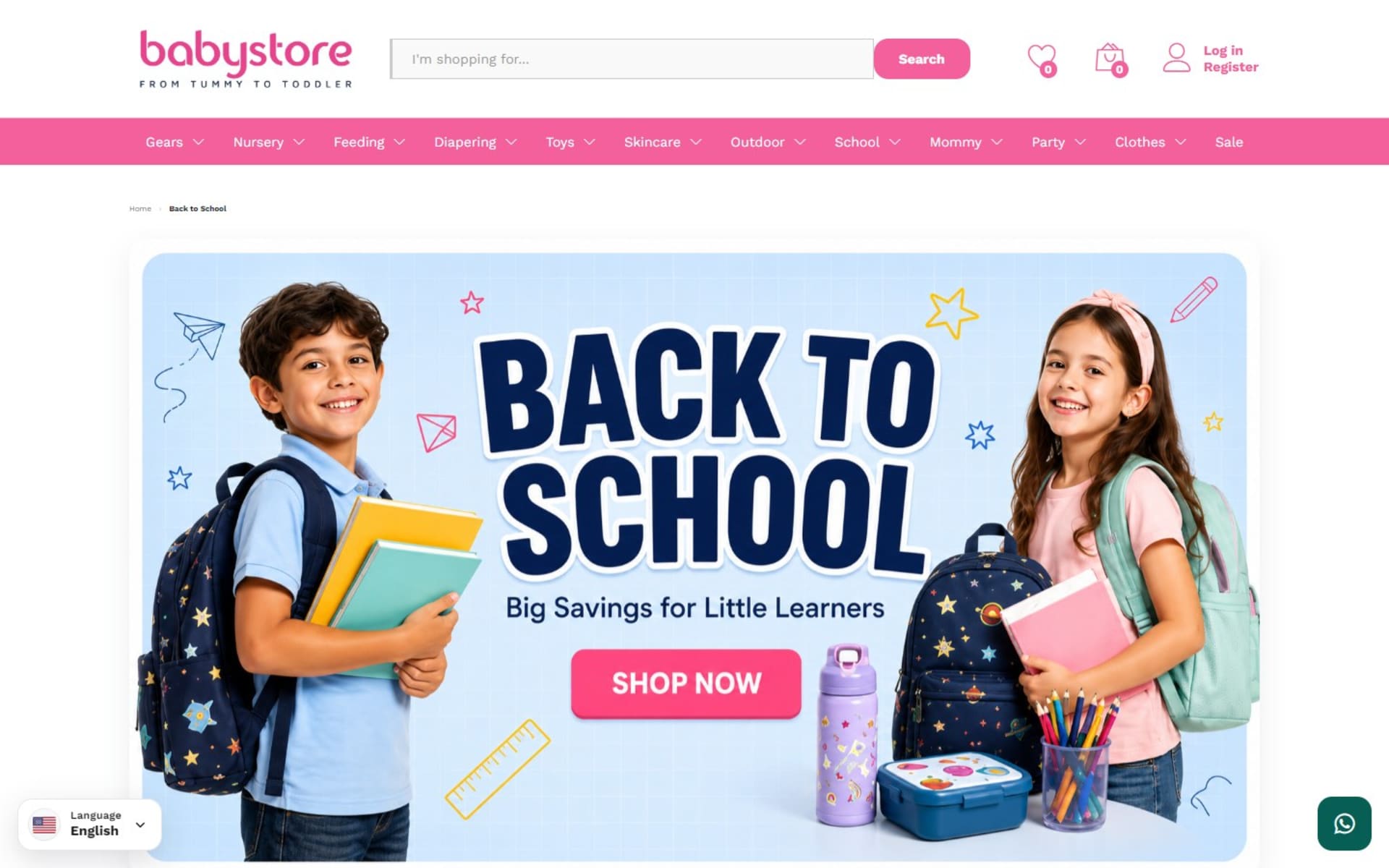 WooCommerce store for Babystore, a Dubai baby and kids shop, Back to School campaign landing page