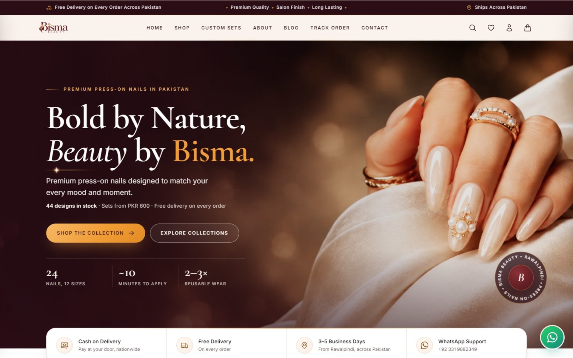 Custom online store for BISMA Beauty press-on nails, Pakistan