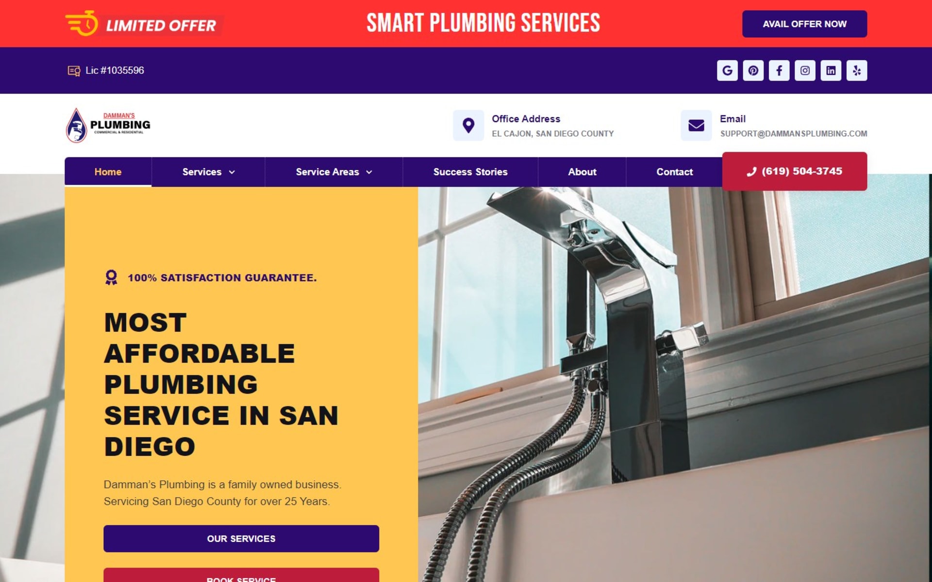 WordPress site for Damman’s Plumbing, a San Diego County plumber