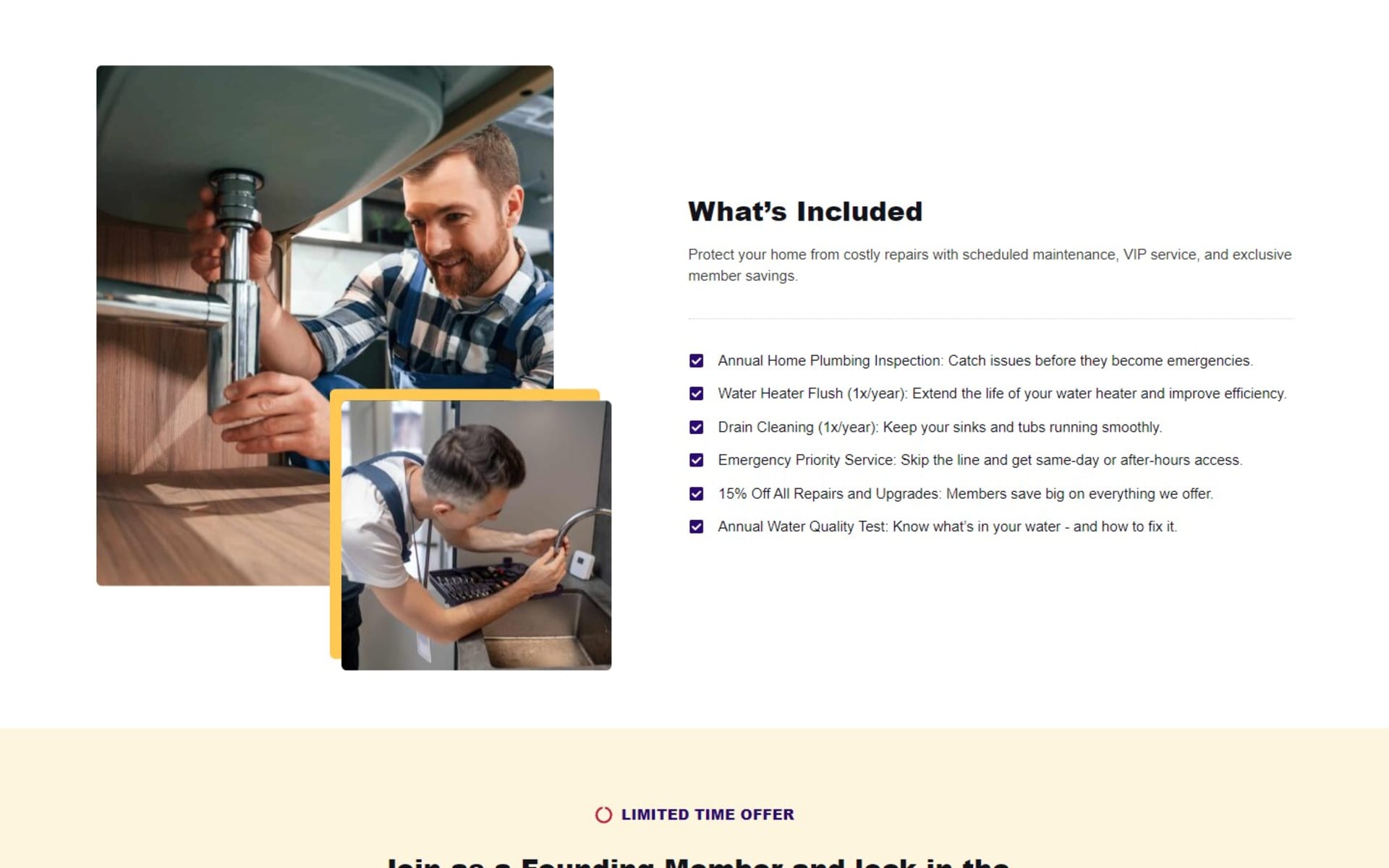 WordPress site for Damman’s Plumbing, a San Diego County plumber, Membership page: what the Smart Plumbing Services plan includes