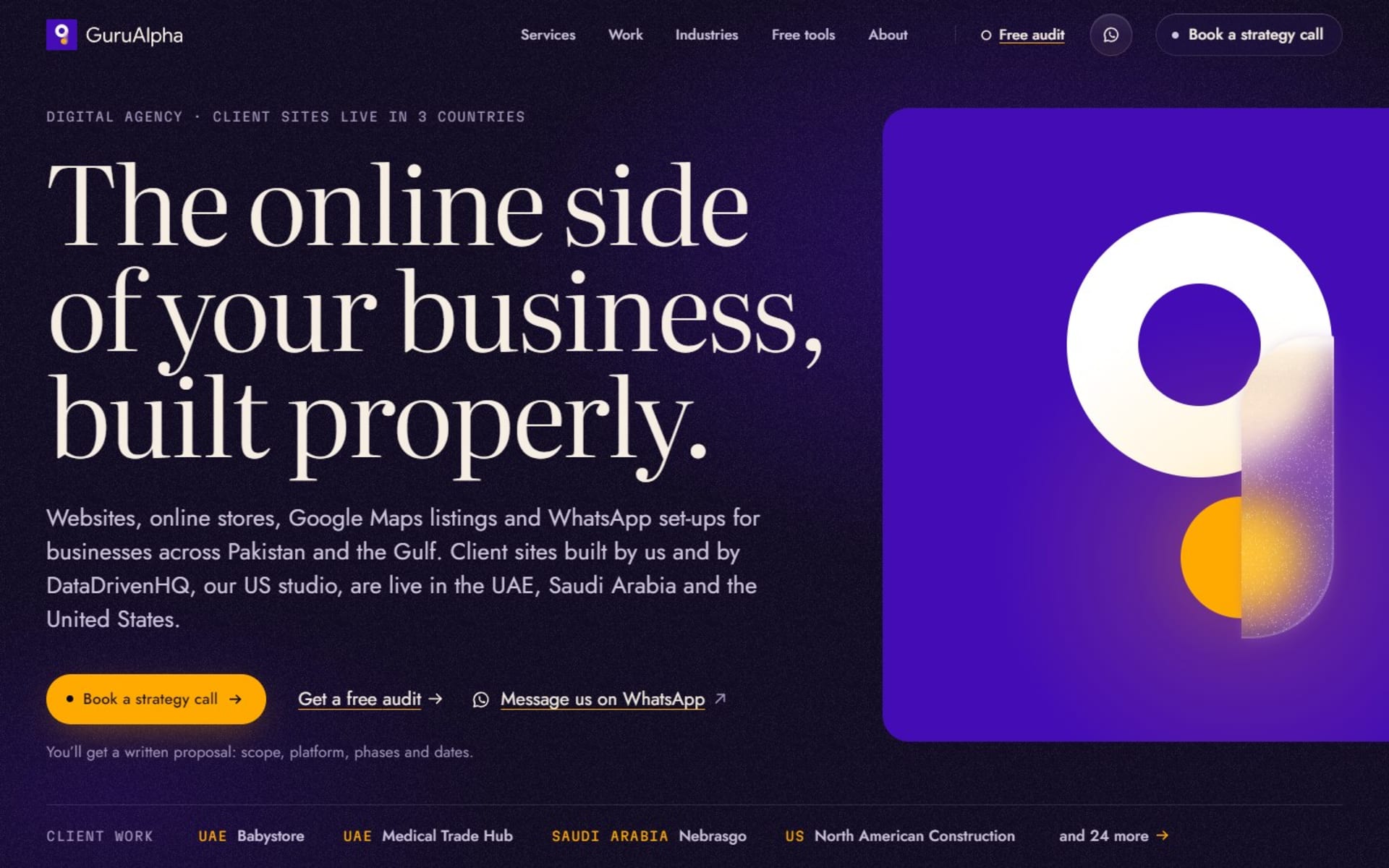 Website for GuruAlpha, a digital agency for Pakistan and the Gulf