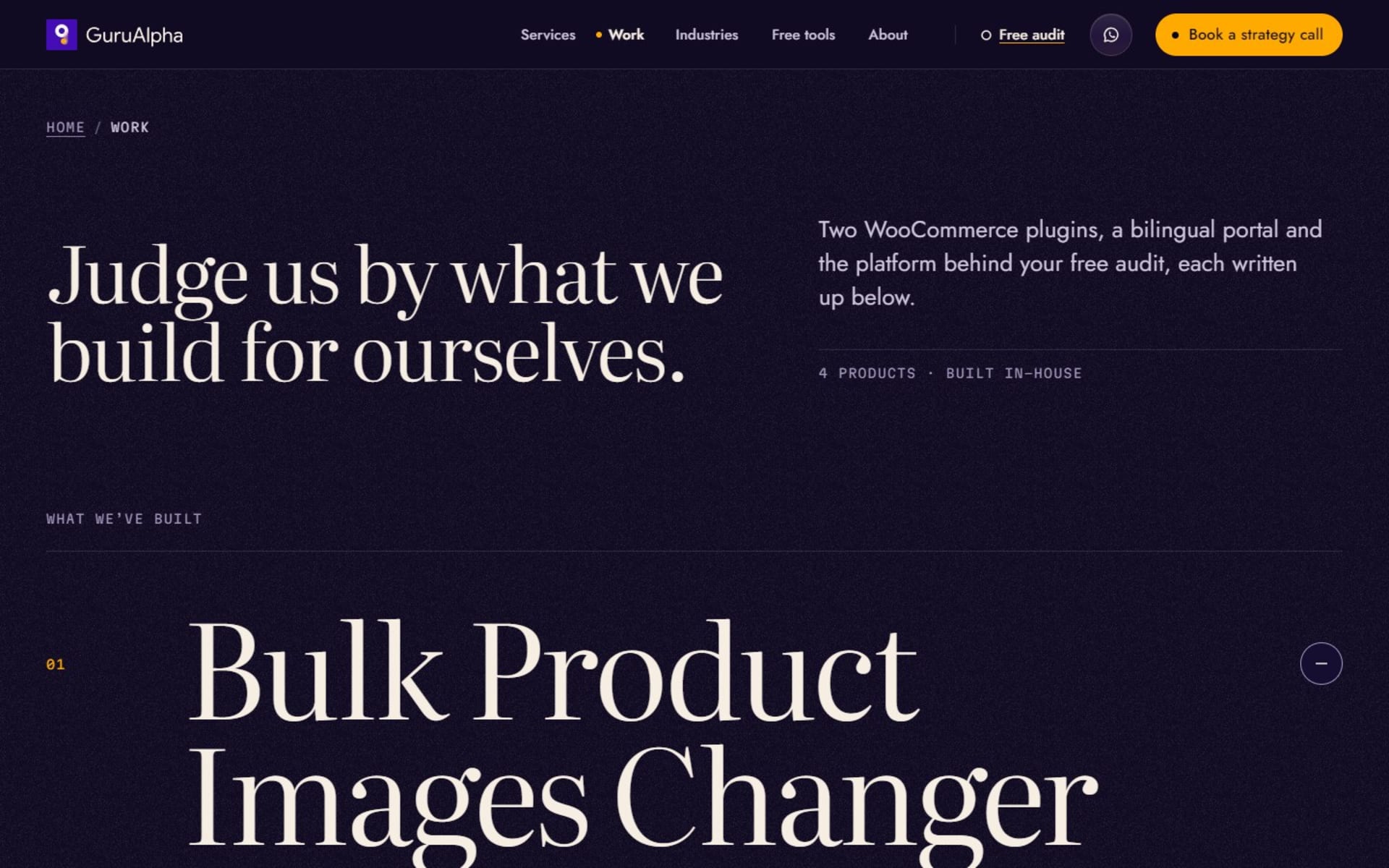 Website for GuruAlpha, a digital agency for Pakistan and the Gulf, Work: the agency’s own products, each written up