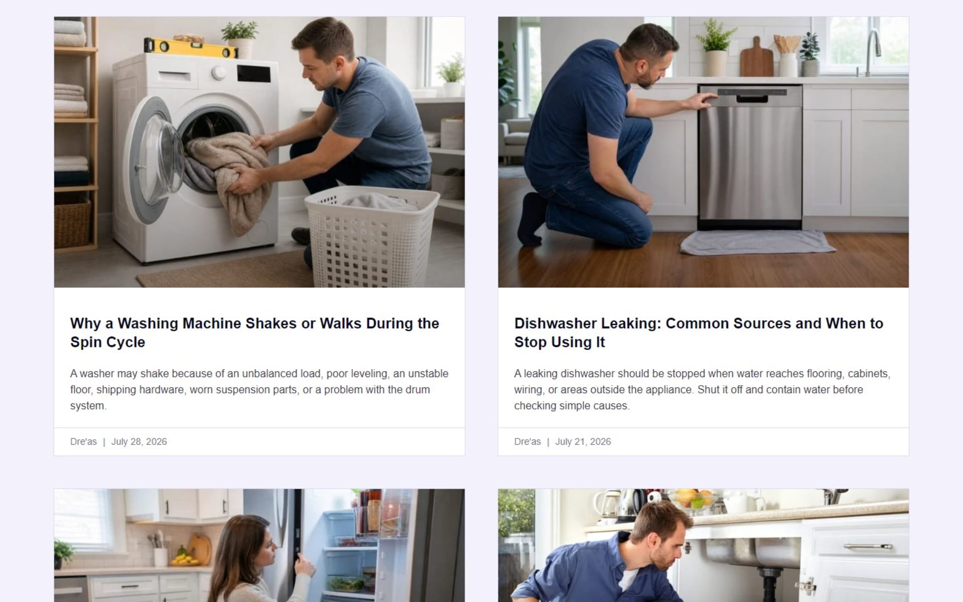 Booking website for Romano’s Appliance Repair in Palm Beach County, FL, Blog: appliance troubleshooting posts with photos, author and date