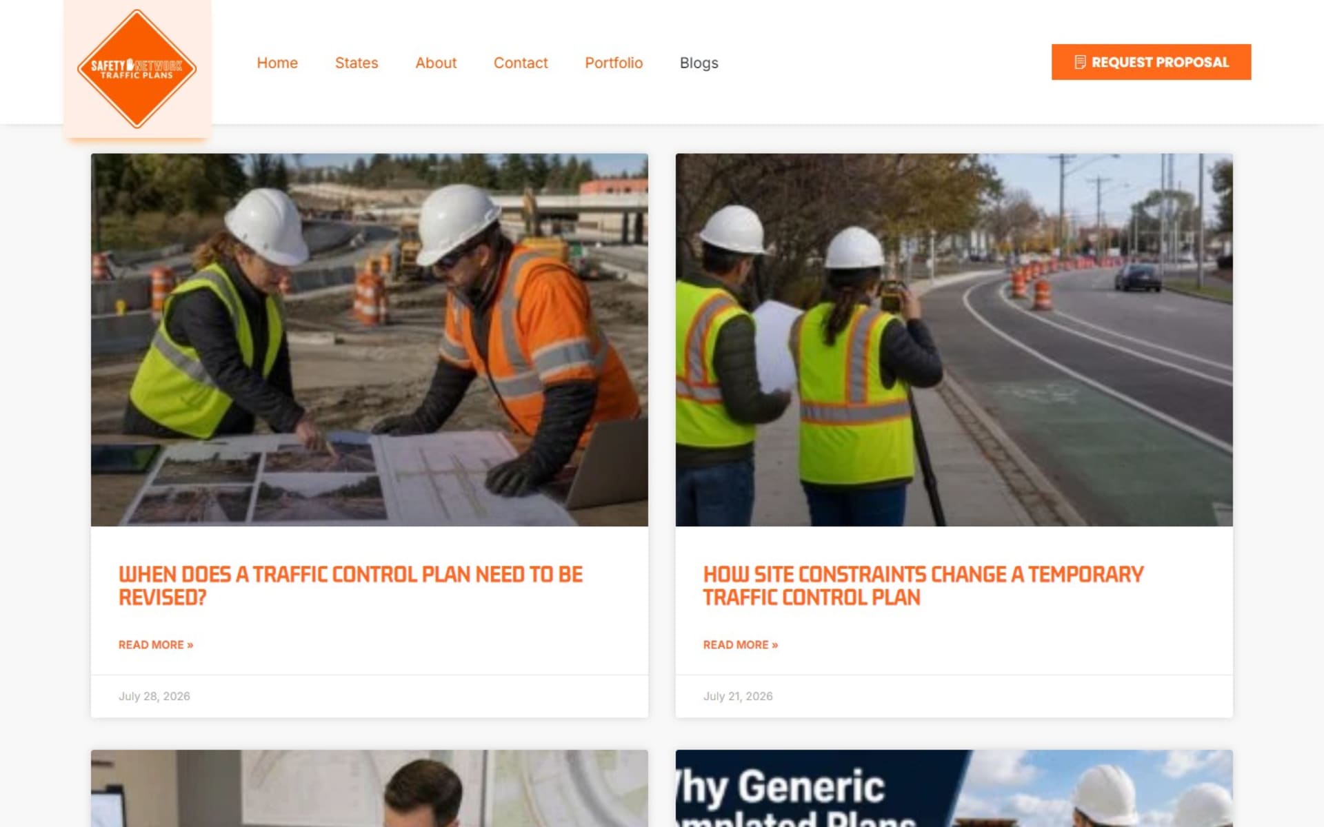 Nationwide traffic plans site for Safety Network Traffic Plans, Blog: dated posts on plan revisions and site constraints
