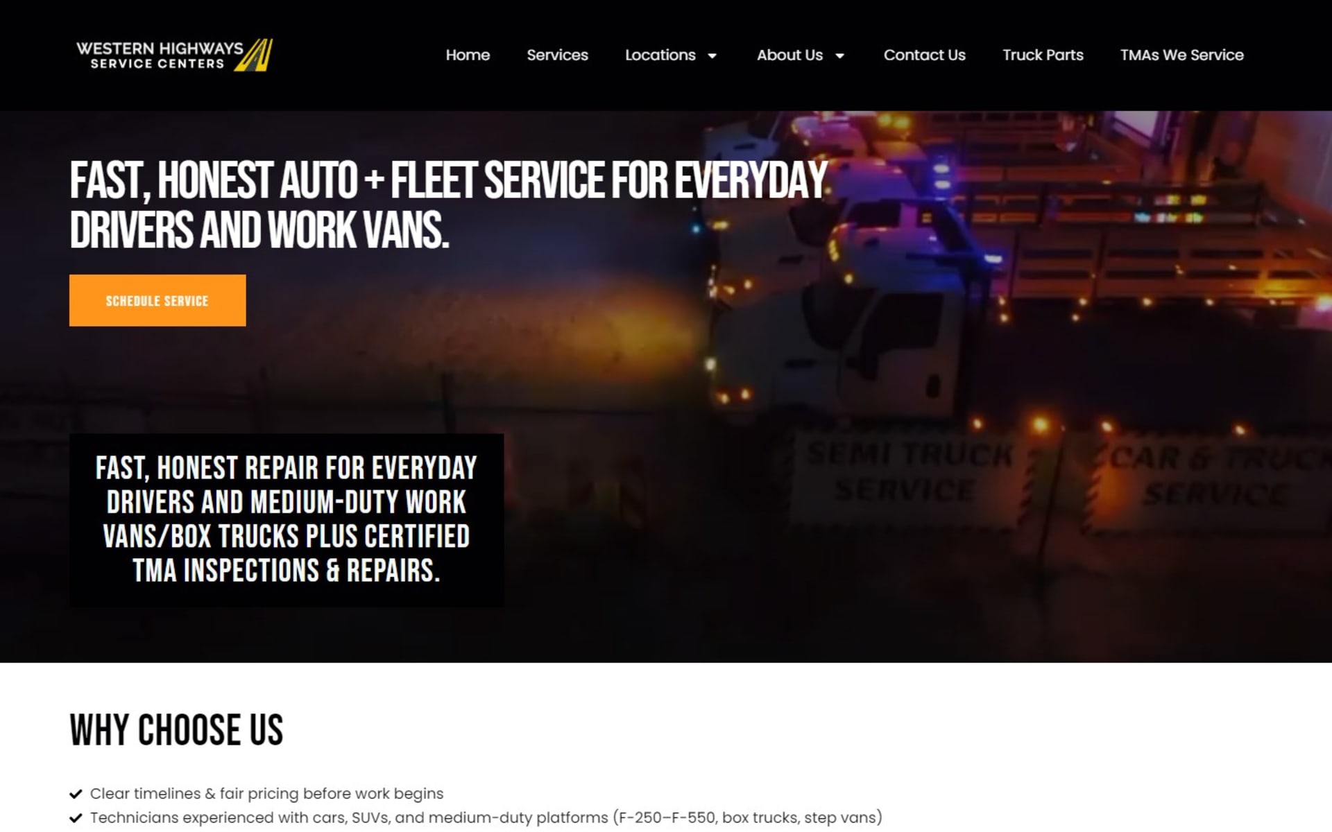 Repair shop website for Western Highways Service Centers, Fresno
