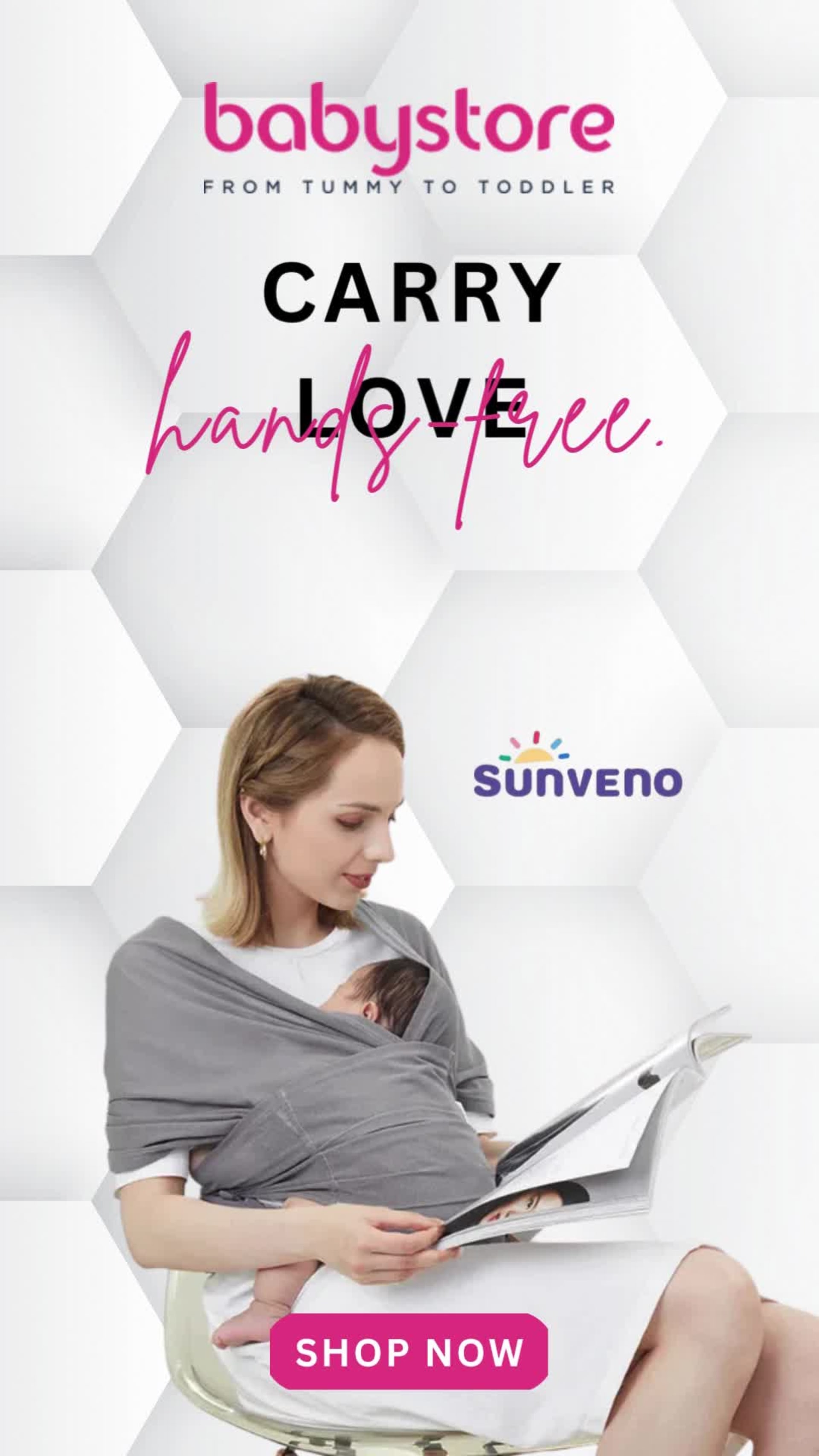 Summer to back-to-school social campaigns for BabyStore (2025) — Animated story — Sunveno baby carrier