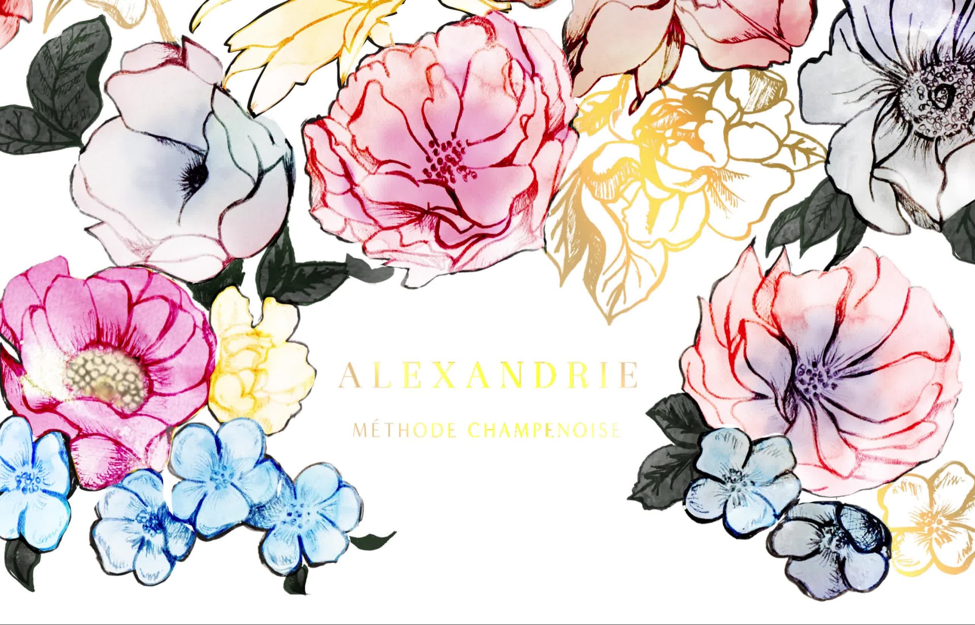 Floral label animation for Alexandrie sparkling wine