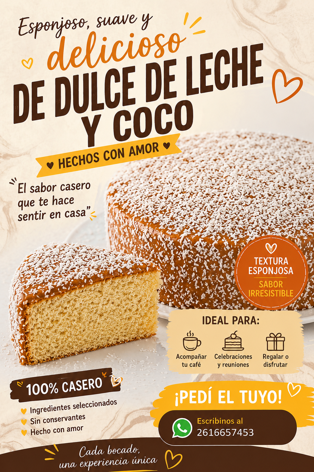 Bizcochuelo de Dulce de Leche y Coco