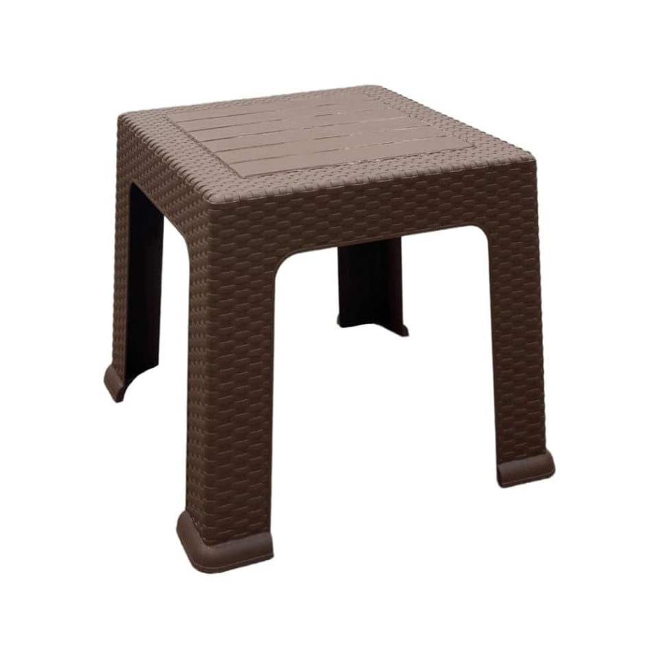 Modern and Sturdy Plastic Table with Aesthetic Woven Rattan Design Furniture for Indoor and Outdoor Use 43x43x43cm