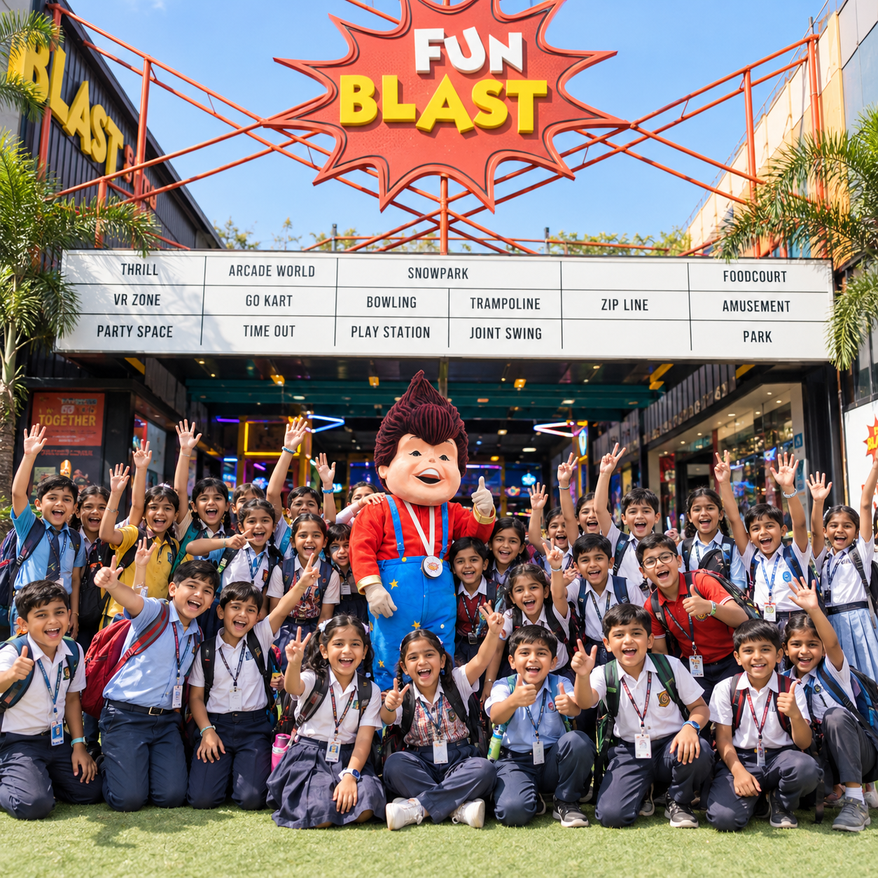 Students enjoying a school trip at FunBlast
