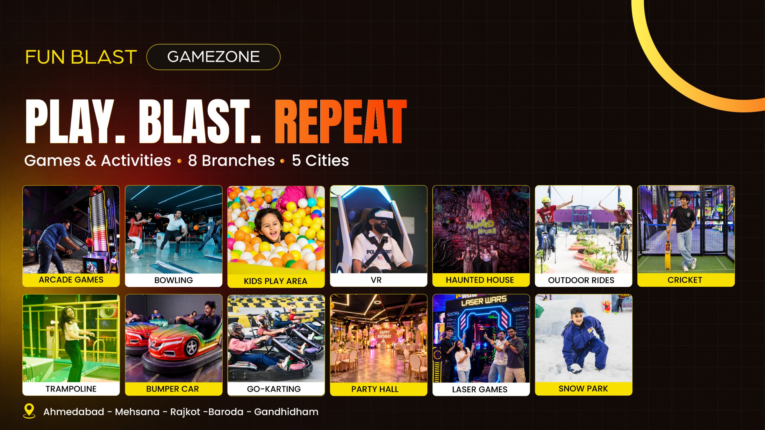 Play. Blast. Repeat — games and activities across 8 FunBlast branches in 5 cities