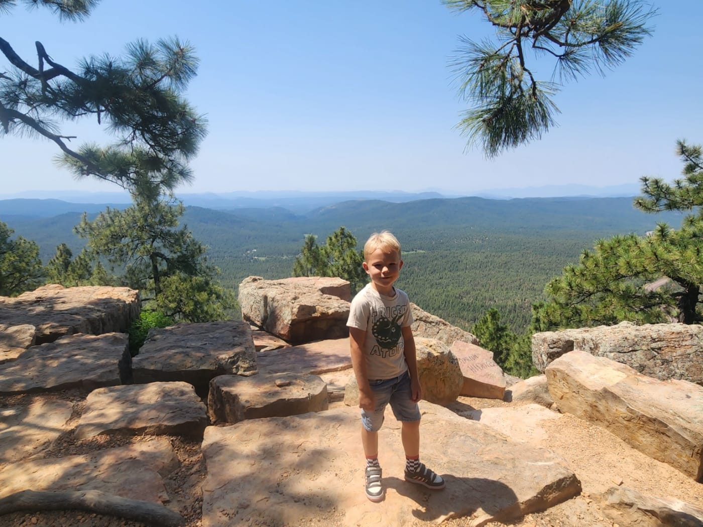 Young boy at a Mogollon Rim scenic overlook in the Woods Canyon Lake area, Arizona