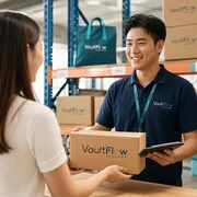 warehouse staff handed over parcel