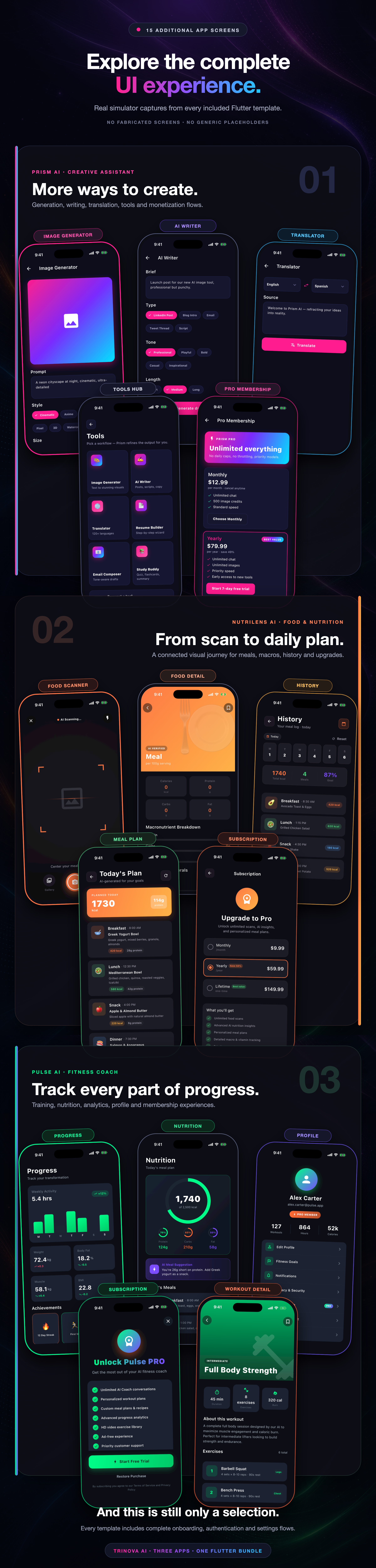 TriNova AI application screen gallery