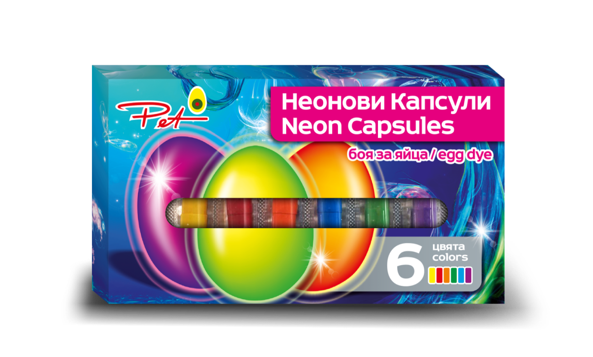 Боя за яйца 6 цвята неонови капсули (P131)