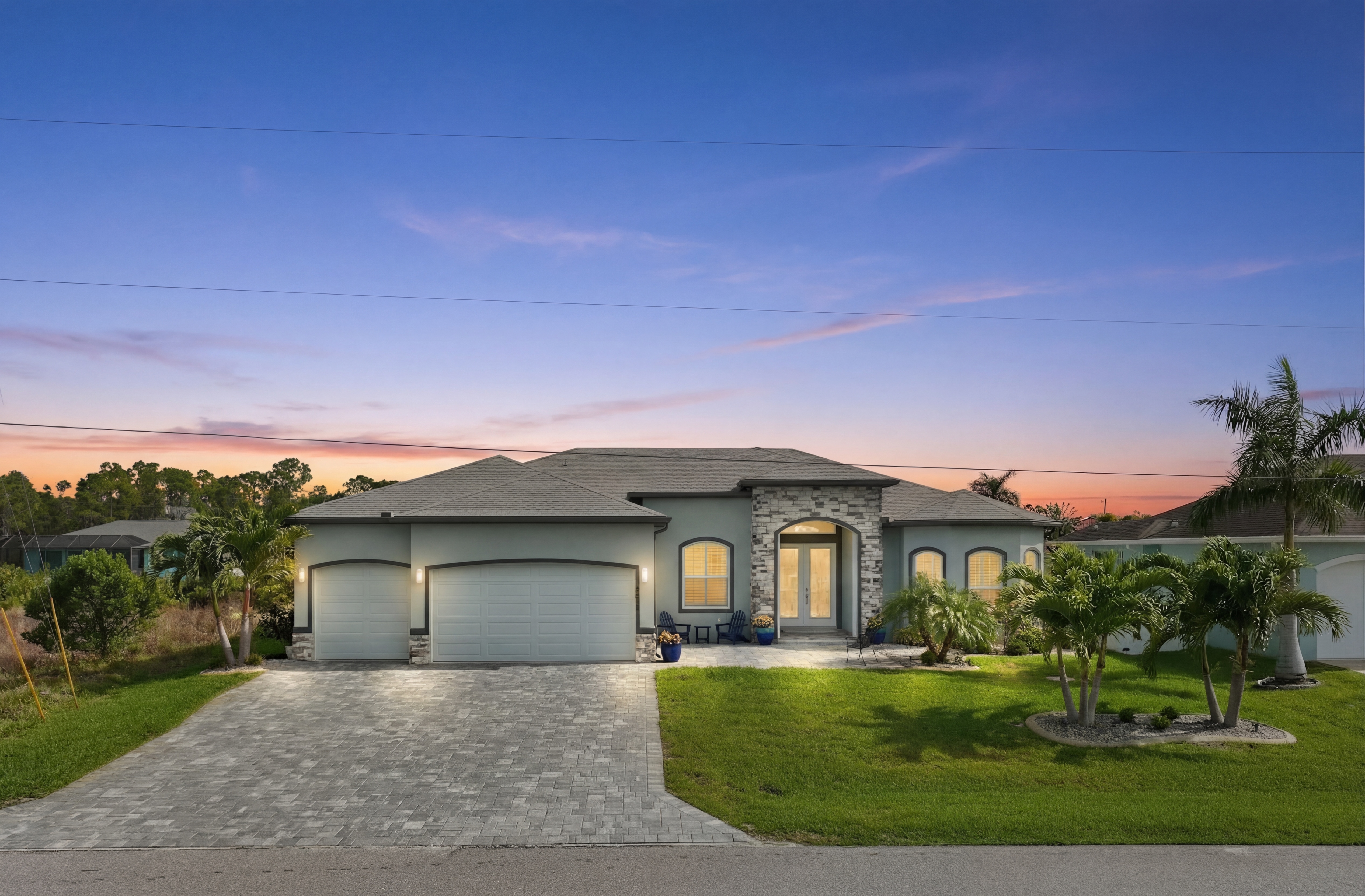Twilight aerial real estate photography