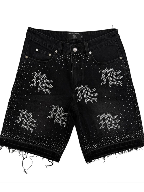 Black “ME” Rhinestone Denim Shorts
