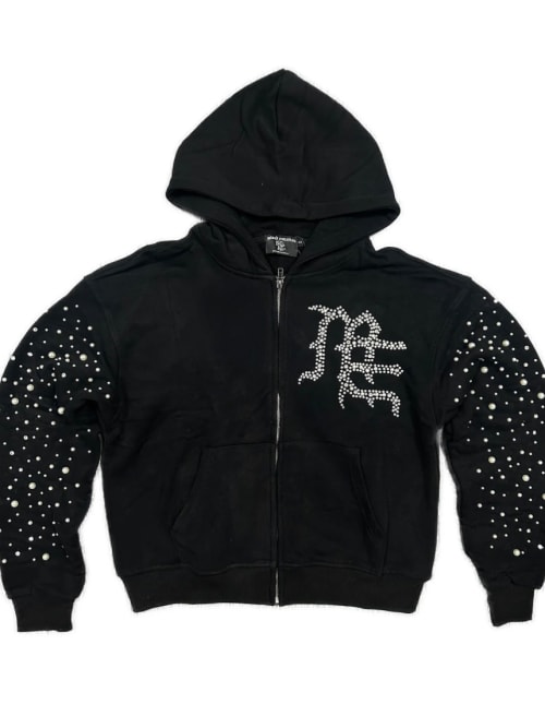 Black pearls zip hoodie
